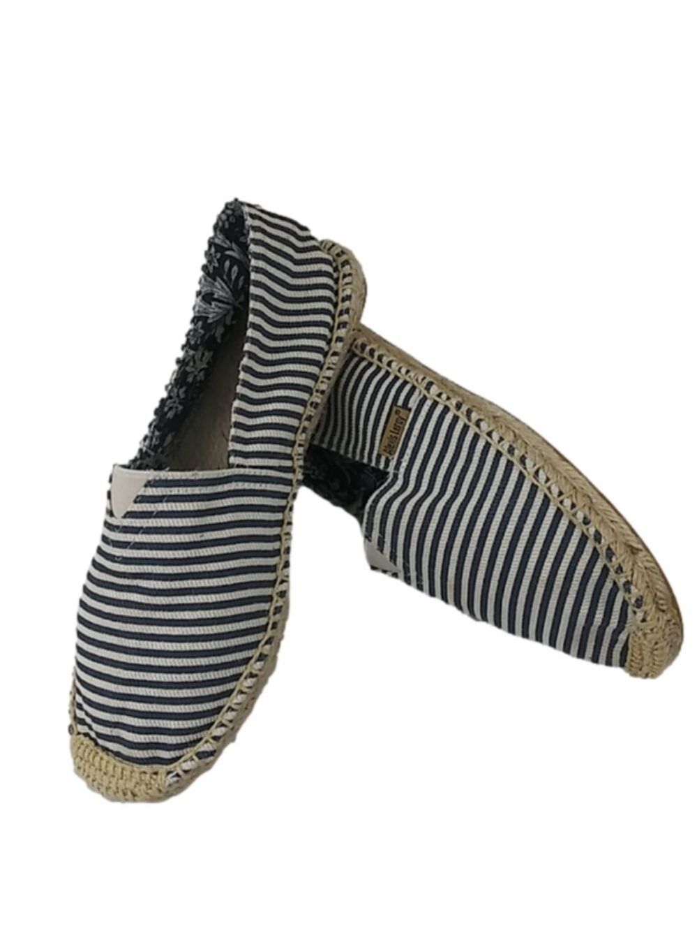 Alexis Leroy Blue Striped Fabric Upper Round Toe Slip On Espadrille Flats